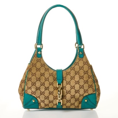 Gucci, GG Supreme Canvas / Teal Leather Jackie Bag