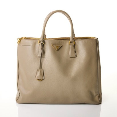 Prada, Taupe Saffiano Galleria Double Zip Tote Bag