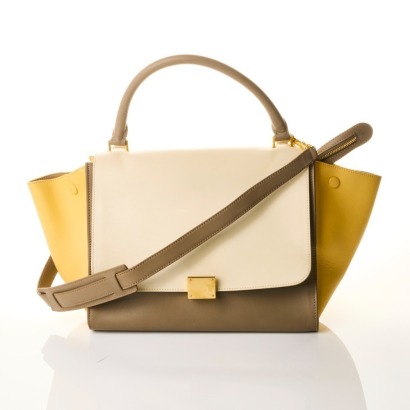 Celine, Cream / Taupe / Yellow Tri-Colour Calfskin Trapeze 2-Way Bag