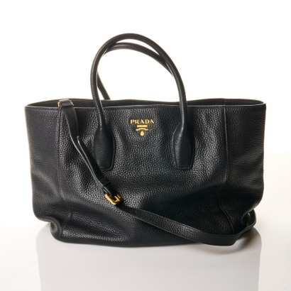 Prada, Black Vitello Daino Leather Tote Bag