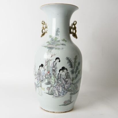 A Chinese 20th Century Famille-rose &lsquo;Court Lady&rsquo; Handled Vase