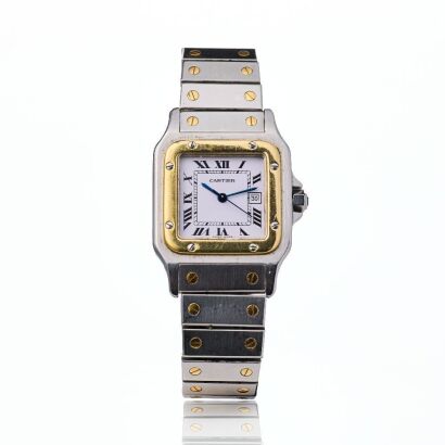Stainless Steel / 18ct Yellow Gold, Cartier Santos Carr&eacute;e Automatic Wristwatch, circa 1980's