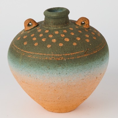 A Rod Davies Fern Flat Pottery Earthenware Lugged Vase