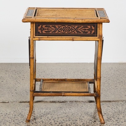An Antique Bamboo Silk Lined Sewing Table