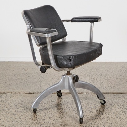 A Vintage Leather & Steel Swivel Desk Chair by Tan-Sad c.1950s