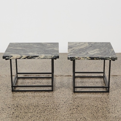 A Pair of Bespoke Marble and Steel Side Tables