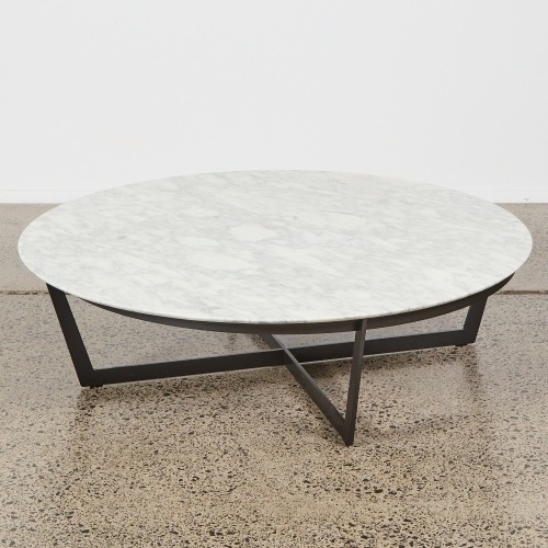 A Bauhaus Furniture Carrara Marble and Steel Coffee Table
