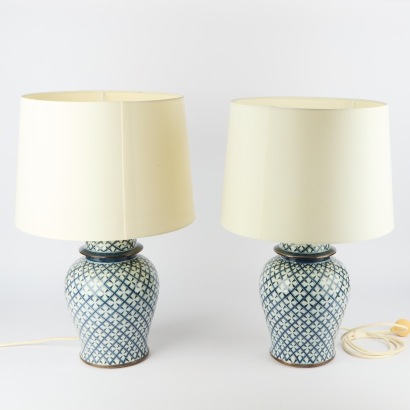 A Pair of Vintage Blue and White Ginger Jar Table Lamps