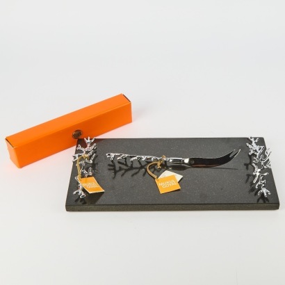A Mukul Goyal 'Harvest' Black Granite Platter and Cheese Knife Set
