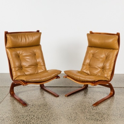 A Pair of Leather Lounge Chairs by Elsa & Nordahl Solheim Rybo Rykken, Norway