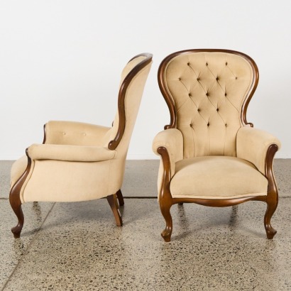 A Pair of Victorian Style Button Backed Armchairs