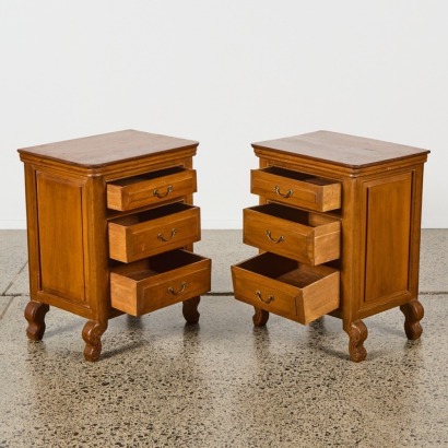 A Pair of Solid Teak Three Drawer Bedsides