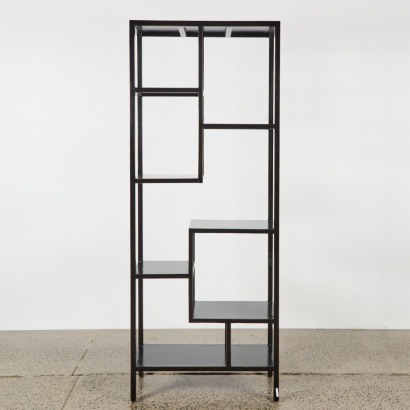 A Black Wooden Asymetrical Shelving Unit