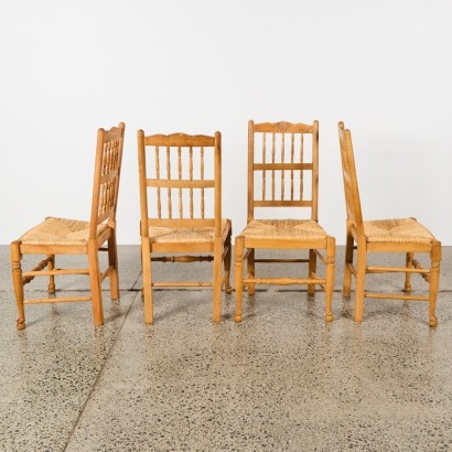 A Set of Four West Midlands Wood & Rush Chairs