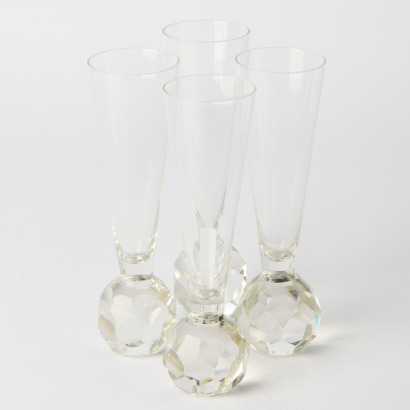 A Set of Four Diamond Ball Base Champagne Flutes