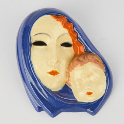An Art Deco Elly Strobach Royal Dux Madonna and Child Wall Mask c.1930