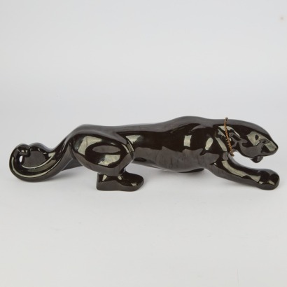 A Large Mid-Century Slip Cast Ceramic Panther