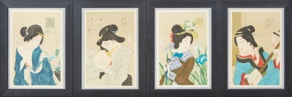 Four Vintage Woodblock Prints from Thirty-two Aspects of Customs and Manners by Tsukioka Yoshitoshi.