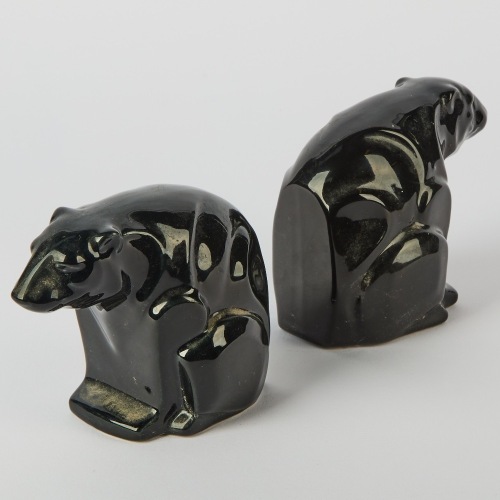 A Pair of Black Crown Lynn Polar Bear Bookends