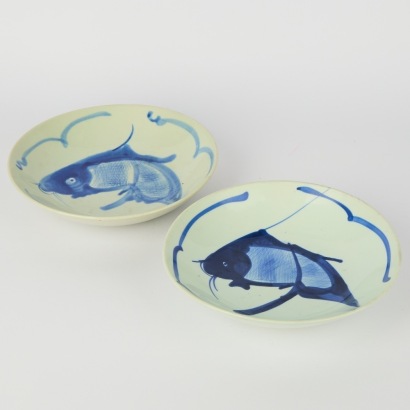 A Pair of Vintage Porcelain Koi Bowls