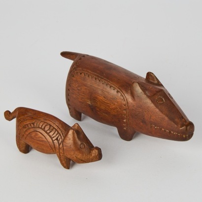A Pair of Trobriand Island Wooden Pigs