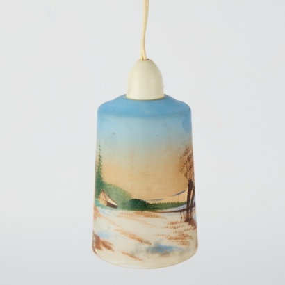A Vintage Hand Painted Glass Pendant Light