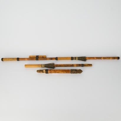 A Pair of Vintage Bamboo Blowguns with Darts and Case