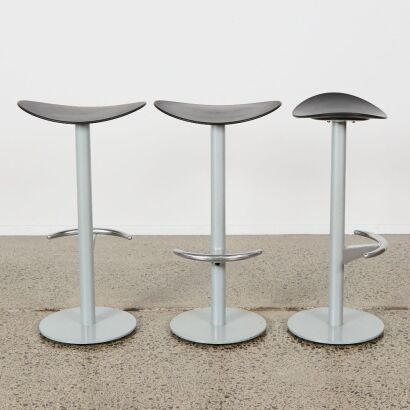 A Set of Three Enea Steel Barstools, Italy