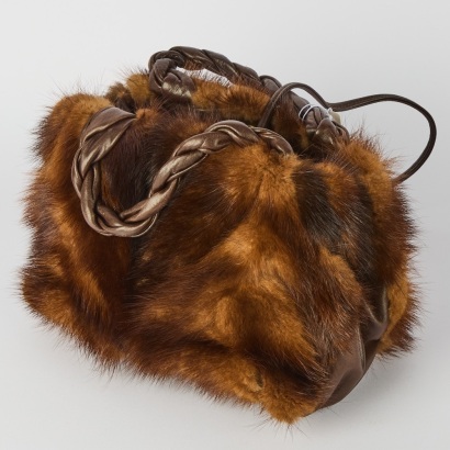 A Vintage Paola del Lungo Leather and Mink Handbag