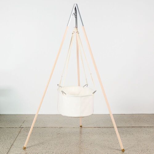A New Leander Cradle Including Mattress, Protector, Canopy, Stand and Ceiling Hook