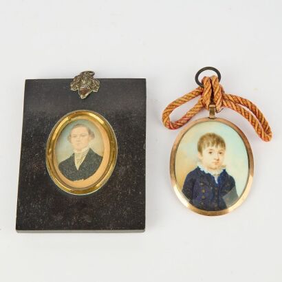 A Set of Two Late 19th Century European Portrait Miniature Pendants