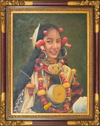 UNKNOWN ARTIST Oil Painting of a Girl in Traditional Costume