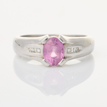 18ct White Gold, Modern, 1.12ct Pink Sapphire / 0.06ct Diamond Ring