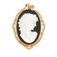 18ct Onyx, Opal and Diamond Cameo Brooch/ Pendant