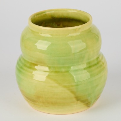 An Early Green Trickle Glaze Crown Lynn Hand-Potted Fraction Vase