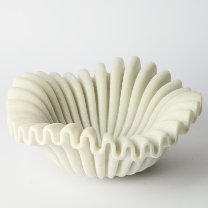 A Hand-Carved White Marble Ruffle Bowl