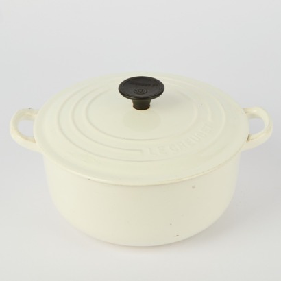 A White Le Creuset Casserole With Lid