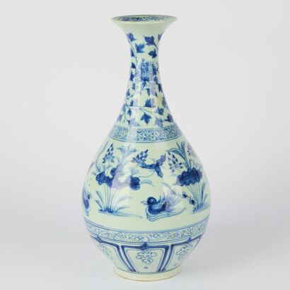 A Chinese 20th Century Blue and White ' Flower and Bird' Vase
