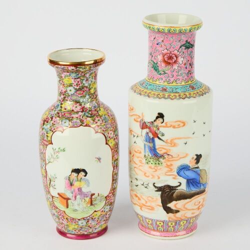 A Pair of Chinese 20th Century Famille-rose &lsquo;Figural&rsquo; Vases