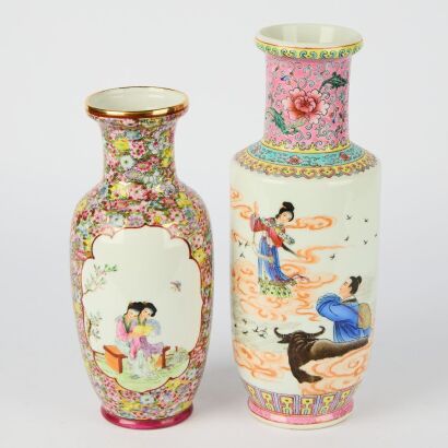 A Pair of Chinese 20th Century Famille-rose &lsquo;Figural&rsquo; Vases