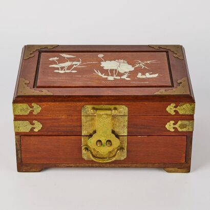 A Chinese Early 20th Century Hardwood &lsquo;Floral&rsquo; Jewelry Box Inlaid with Mother of Pearl