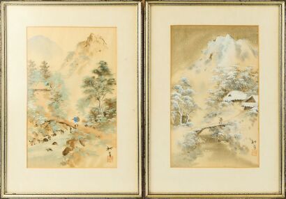 A Set of Two Japanese Framed Landscape Paintings