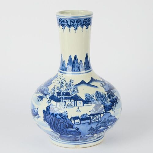 A Chinese 20th Century Blue and White &lsquo;Landscape&rsquo; Vase