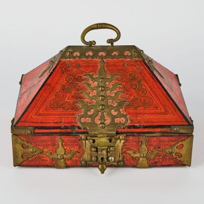 An Asian Late 19th Century Red-lacquer Portable Jewellery Box