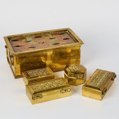 A Group of Five Chinese Old Brass Rectangular Boxes