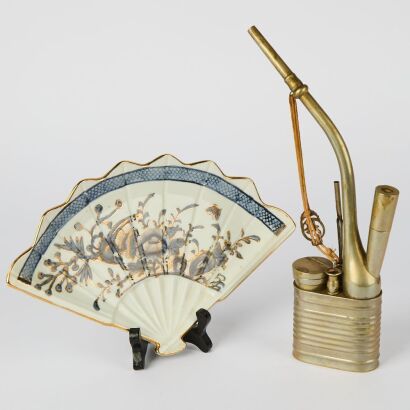 A Chinese Early 20th Century Paktong Pipe and Porcelain Dish