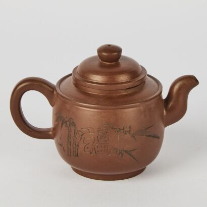 A Chinese 20th Century Purple Clay Small Teapot