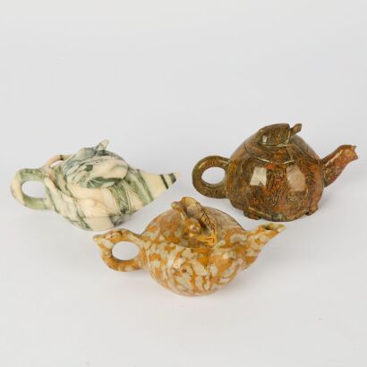 A Set of Three Chinese 20th Century Jade Small Teapots