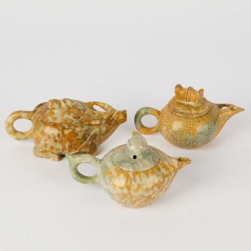 A Set of Three Chinese 20th Century Jade Small Teapots