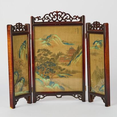 A Chinese Landscape Painting Table Screen